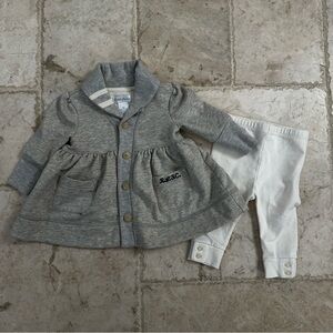 Ralph Lauren Baby 6m Collared Sweater and Legging Set Logo Gray Off White Button